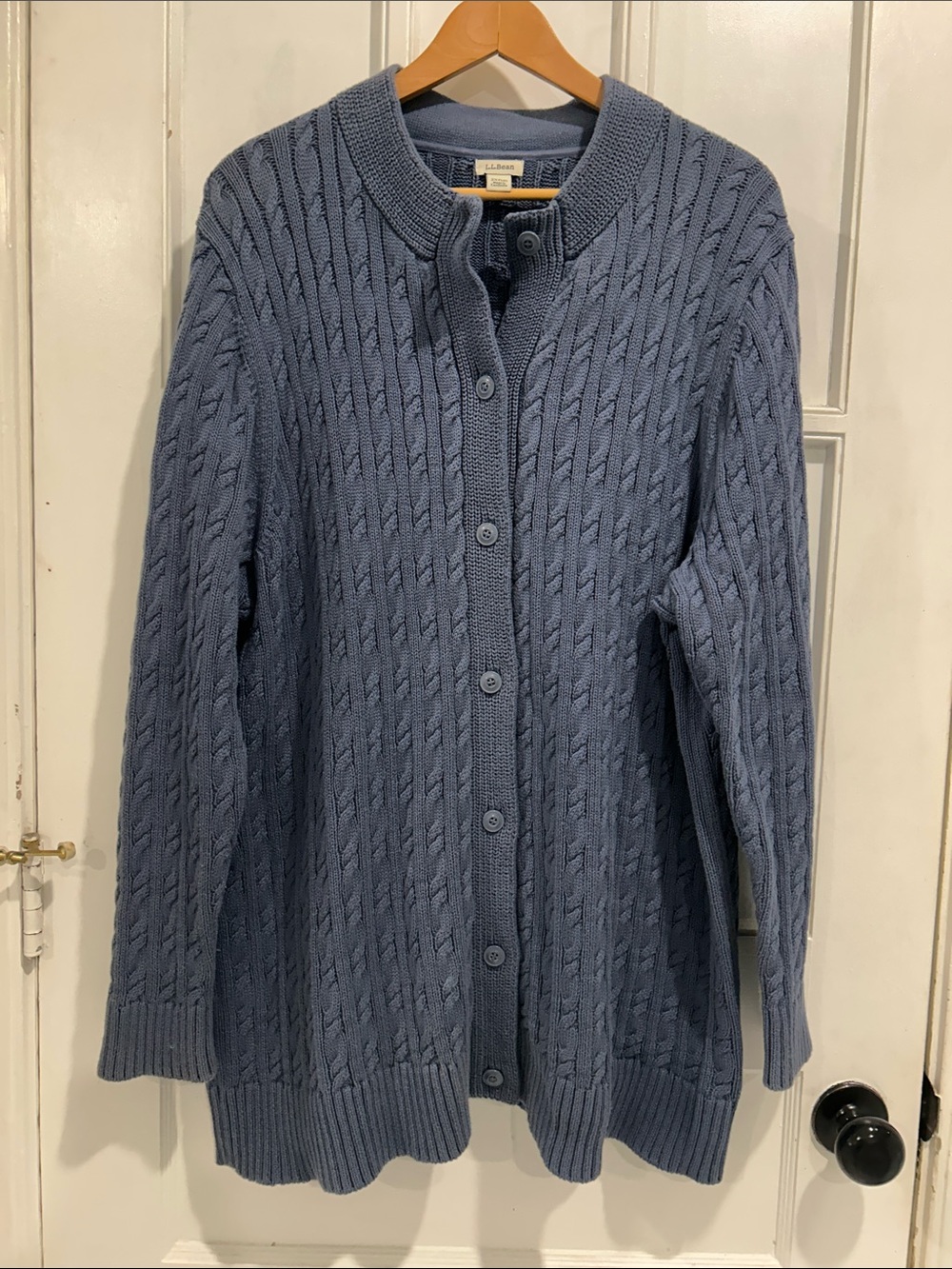 L.L. Bean 100% Cotton Cable Knit Button Front Cardigan Sweater in Blue 2X Plus